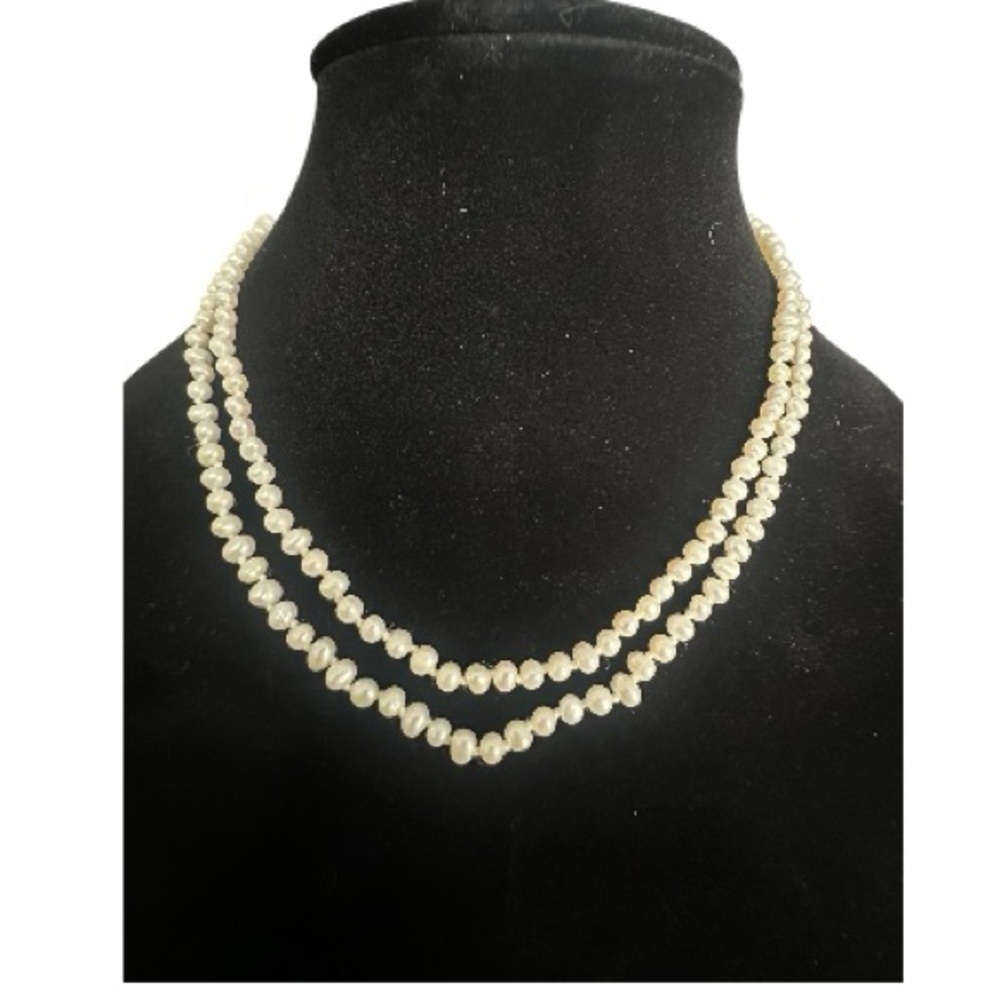 Freshwater Pearl Necklace Hand Knotted Baroque Long Opera Length - Picture 2 of 5